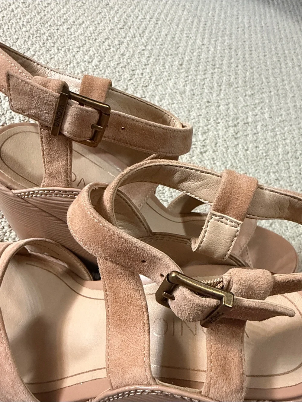 Vionic Nude Tan Suede Wedge Sandals
